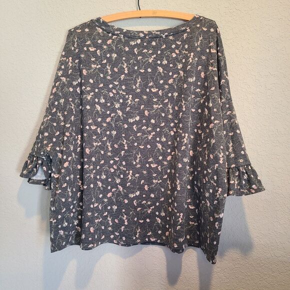LC Lauren Conrad Women's XXL Gray Floral 3/4 Ruffle Sleeve Light Sweatshirt - Picture 5 of 5